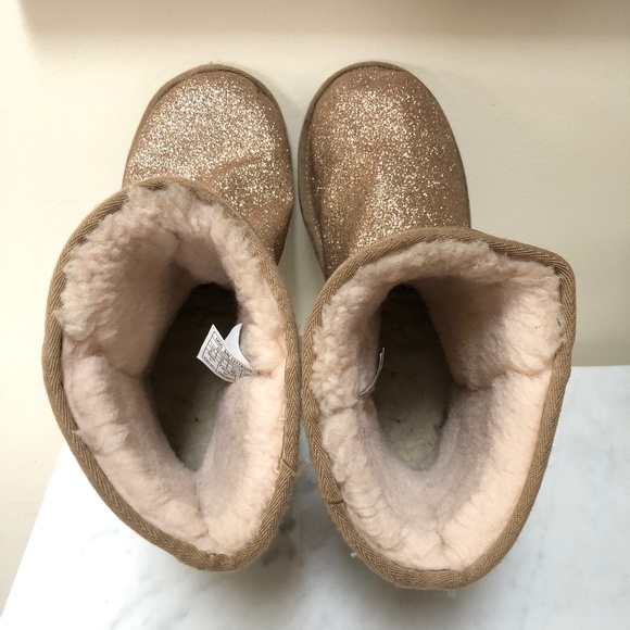 UGG Classic Short II Glitter Gold Boots 1111852K Kids Girls Size US 6 - Picture 8 of 14